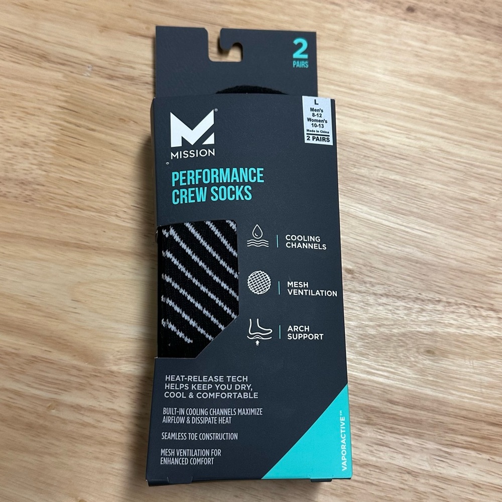 Mission Performance Crew Socks Black-2 Pairs